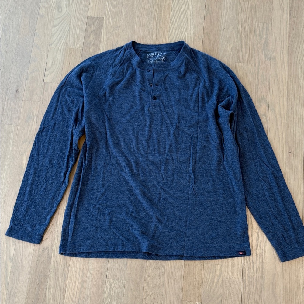 Faherty Cloud Cotton Henley Navy Long Sleeve XL EUC